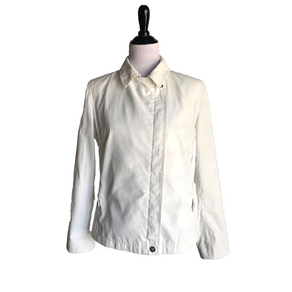Weekend MaxMara Moto Jacket Size 8 White Poly/Cotton Lined Silver Logo Buttons - Picture 1 of 13